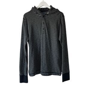 American Eagle Vintage Fit Striped Hooded Shirt Mens L Black Sweaters Cotton AE